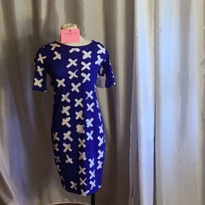 NWT LULAROE  Julia dress in XS in royal blue & white
